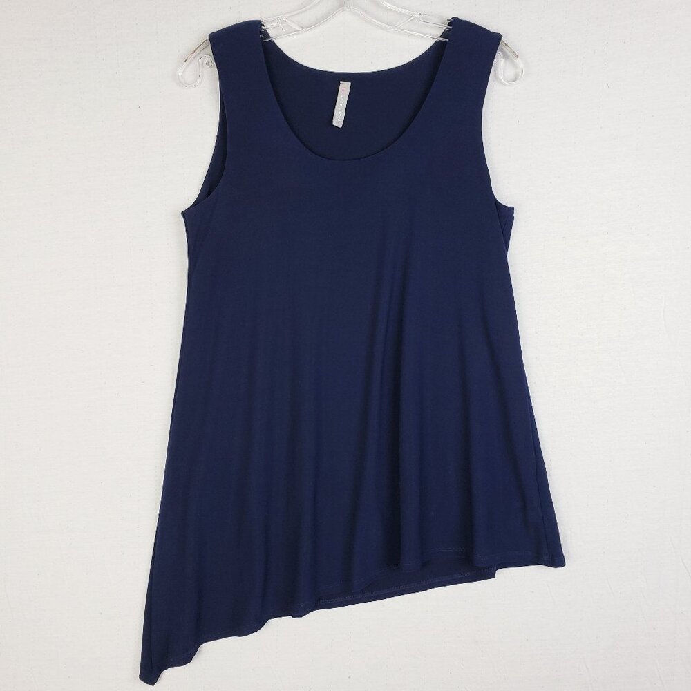 Last Tango Asymmetrical Hem Tunic Top Dark Navy size L Stretch style 914